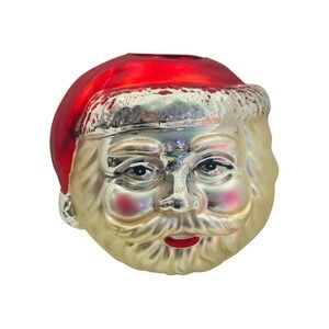 Dept 56 Mercury Glass Santa‎ Votive Tealight Holder Handpainted Xmas Decor Vtg